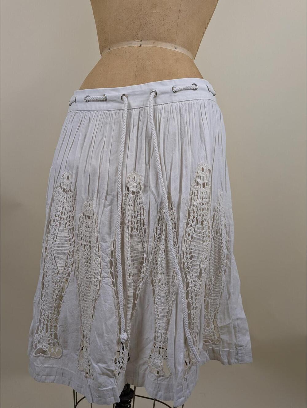 anthropologie white cotton fish crochet skirt